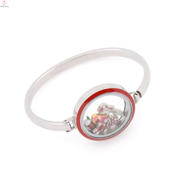 Fashion 30mm floating charm enamel red top face glass stainless steel locket bracelet bangle